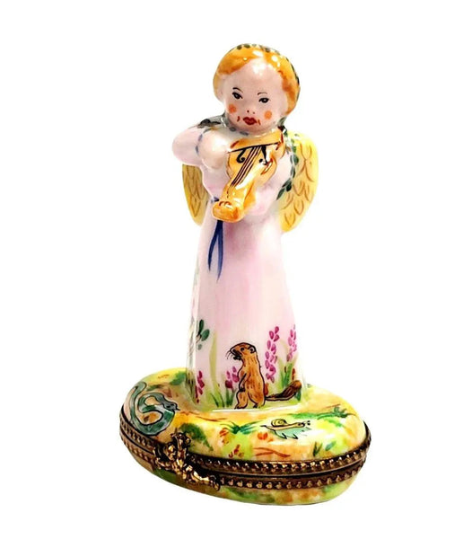 Celestial Angel with Violin Porcelain Limoges Angel French Trinket Box