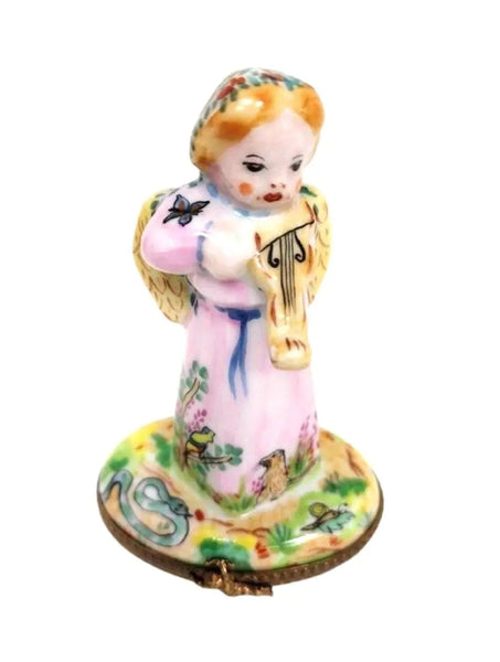 Celestial Angel with Violin Porcelain Limoges Angel French Trinket Box