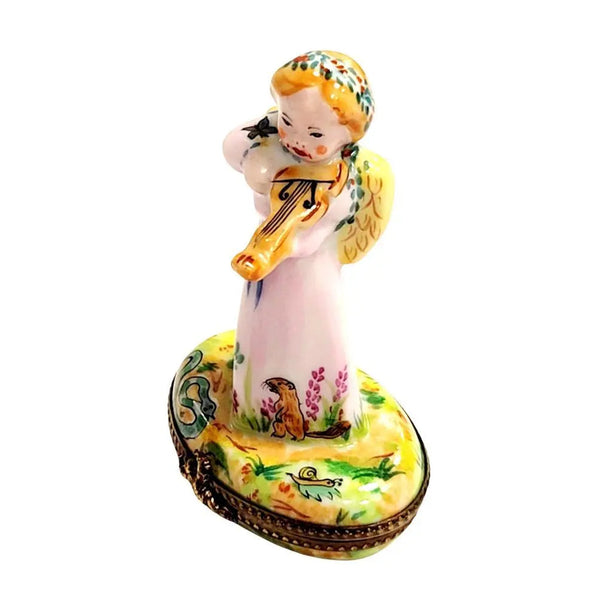 Celestial Angel with Violin Porcelain Limoges Angel French Trinket Box