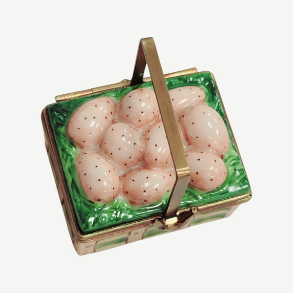 Charming Basket of Colorful Eggs Porcelain Limoges Food Basket French Trinket Box