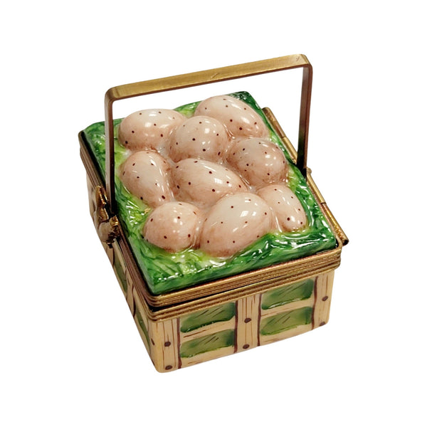 Charming Basket of Colorful Eggs Porcelain Limoges Food Basket French Trinket Box