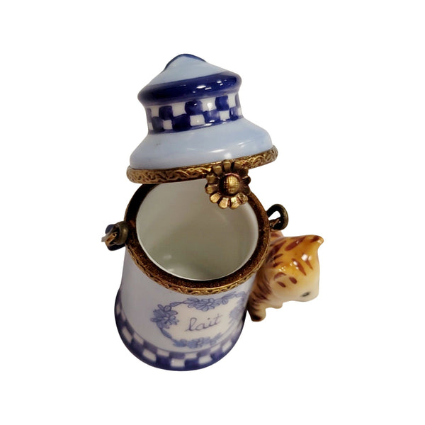 Charming Cat With Milk Jug Porcelain Limoges Food Cat French Trinket Box