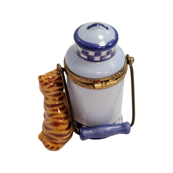 Charming Cat With Milk Jug Porcelain Limoges Food Cat French Trinket Box