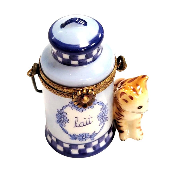 Charming Cat With Milk Jug Porcelain Limoges Food Cat French Trinket Box