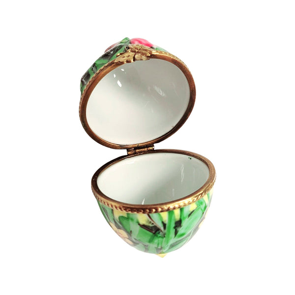 Charming Cat and Butterfly Egg Porcelain Limoges Egg Butterfly Cat French Trinket Box
