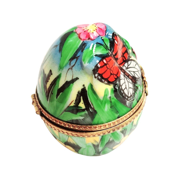 Charming Cat and Butterfly Egg Porcelain Limoges Egg Butterfly Cat French Trinket Box