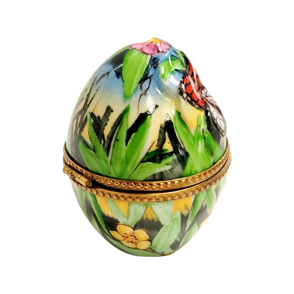 Charming Cat and Butterfly Egg Porcelain Limoges Egg Butterfly Cat French Trinket Box