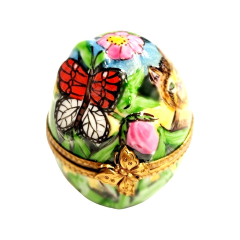 Charming Cat and Butterfly Egg Porcelain Limoges Egg Butterfly Cat French Trinket Box