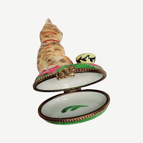 Charming Cat in Pink Cup Porcelain Limoges Cat china French Trinket Box