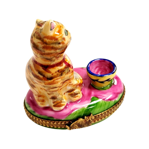 Charming Cat in Pink Cup Porcelain Limoges Cat china French Trinket Box