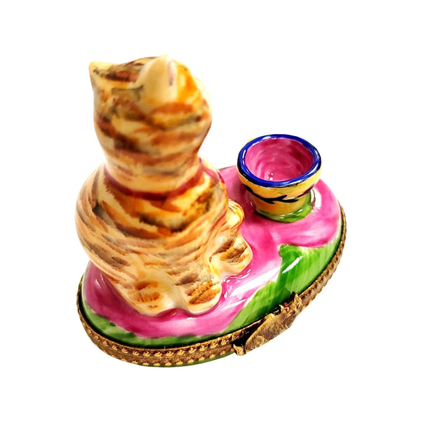 Charming Cat in Pink Cup Porcelain Limoges Cat china French Trinket Box