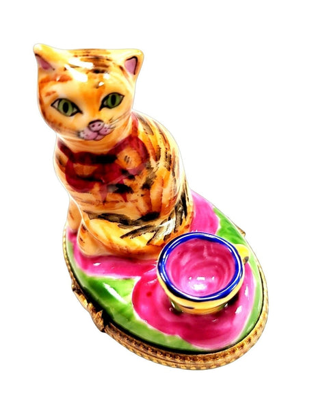 Charming Cat in Pink Cup Porcelain Limoges Cat china French Trinket Box