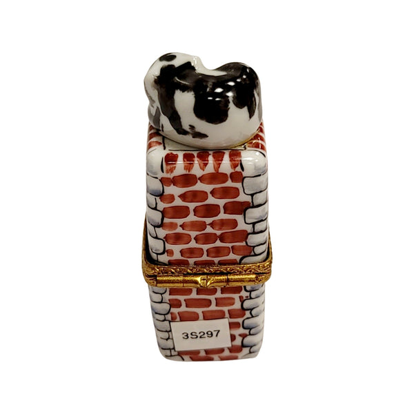 Charming Cat on Chimney Figurine Porcelain Limoges Cat French Trinket Box