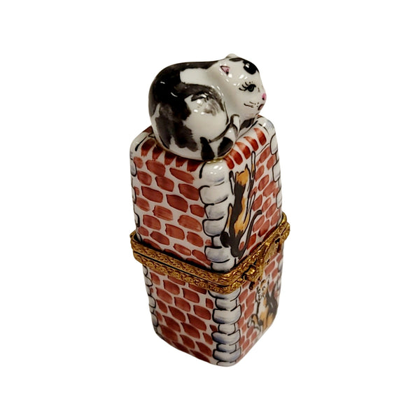 Charming Cat on Chimney Figurine Porcelain Limoges Cat French Trinket Box