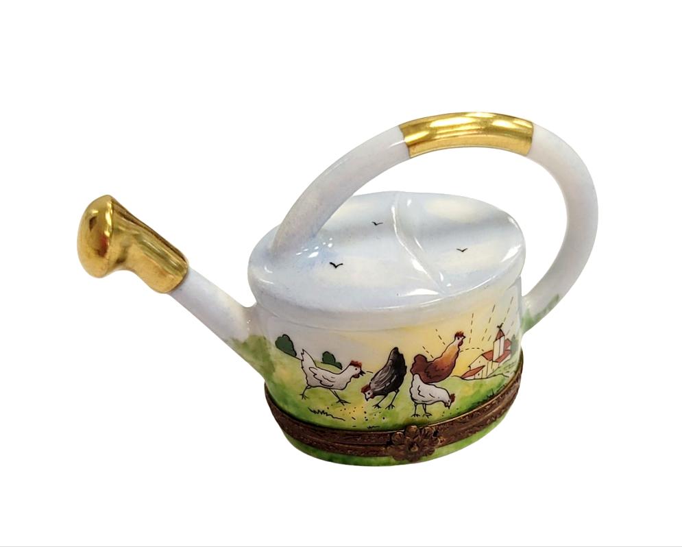 Charming Chicken Watering Can Porcelain Limoges Limoges Box garden flowers frog French Trinket Box