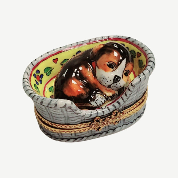 Charming Dog in Basket Limoges Porcelain Limoges dog limoges box French Trinket Box