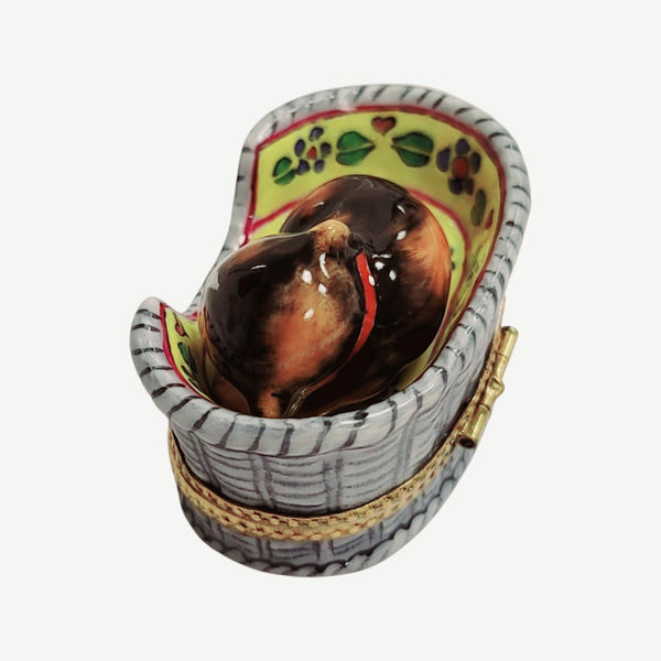 Charming Dog in Basket Limoges Porcelain Limoges dog limoges box French Trinket Box