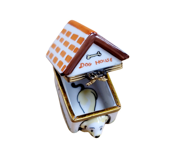 Charming Dog in Dog House Porcelain Limoges dog French Trinket Box