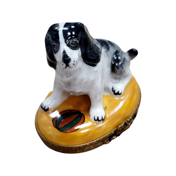 Charming Dog with Playful Ball Porcelain Limoges dog limoges box French Trinket Box