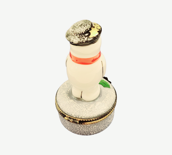 Charming French Snowman Figurine Porcelain Limoges Snowman French Trinket Box