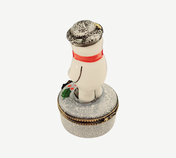 Charming French Snowman Figurine Porcelain Limoges Snowman French Trinket Box