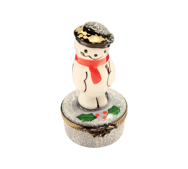 Charming French Snowman Figurine Porcelain Limoges Snowman French Trinket Box