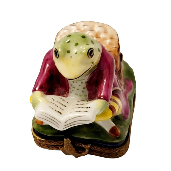 Charming Frog Reading Limoges Box Porcelain Limoges turtle frog furniture French Trinket Box