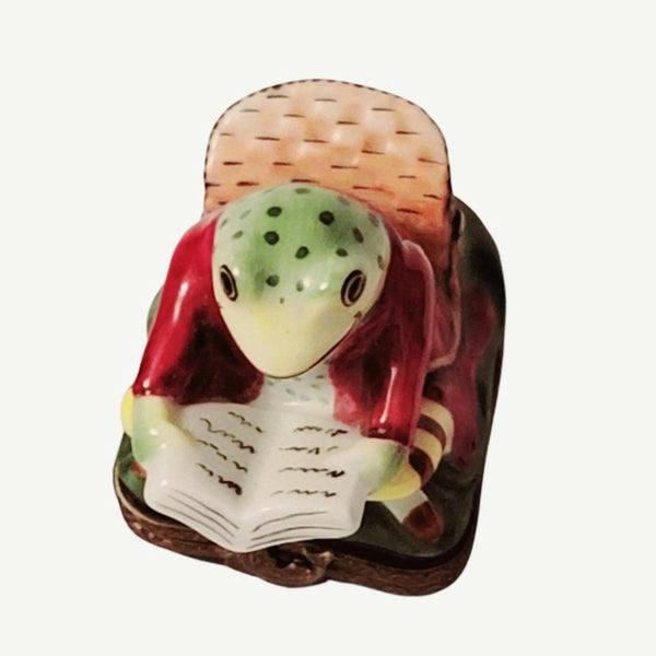 Charming Frog Reading Limoges Box Porcelain Limoges turtle frog furniture French Trinket Box