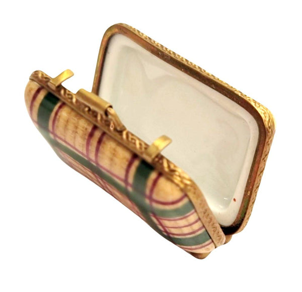 Charming Plaid Limoges Suitcase Porcelain Limoges travel French Trinket Box