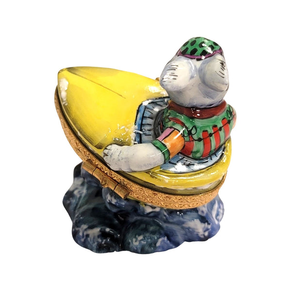 Charming Rabbit Boat Figurine Porcelain Limoges vehicle rabbit French Trinket Box
