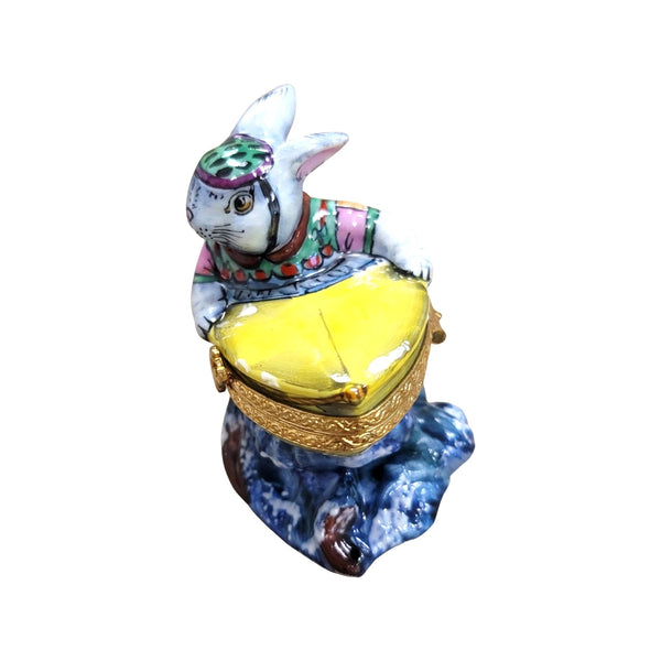 Charming Rabbit Boat Figurine Porcelain Limoges vehicle rabbit French Trinket Box