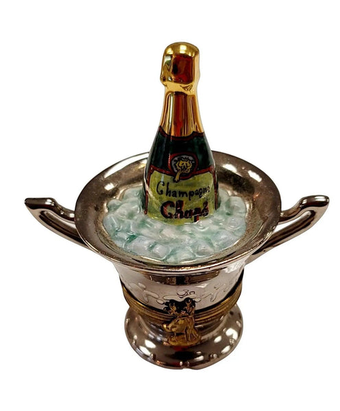 Charming Silver Champagne Bucket Porcelain Limoges Wine French Trinket Box