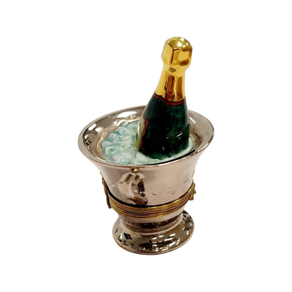 Charming Silver Champagne Bucket Porcelain Limoges Wine French Trinket Box