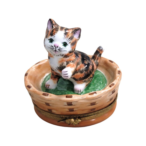 Charming Tabby Cat Figurine Porcelain Limoges cat cats limoge box French Trinket Box