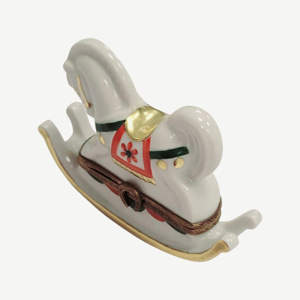 Charming White Rocking Horse Porcelain Limoges figurine BABY maternity figurine LIMOGES BOXES French Trinket Box