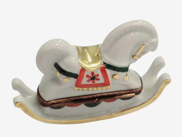Charming White Rocking Horse Porcelain Limoges figurine BABY maternity figurine LIMOGES BOXES French Trinket Box