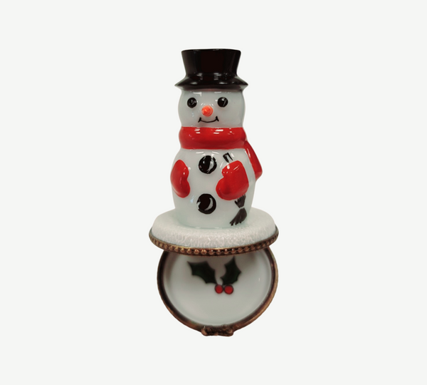 Charming Winter Snowman Trinket Box Porcelain Limoges Snowman French Trinket Box