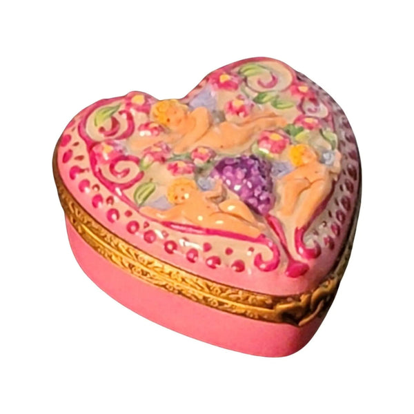 Cherubic Love Heart Box Porcelain Limoges Angel French Trinket Box