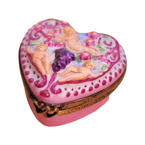 Cherubic Love Heart Box Porcelain Limoges Angel French Trinket Box