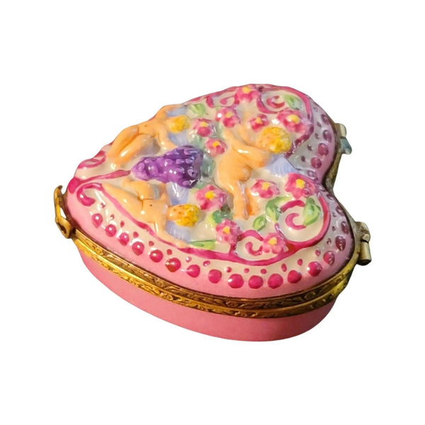 Cherubic Love Heart Box Porcelain Limoges Angel French Trinket Box