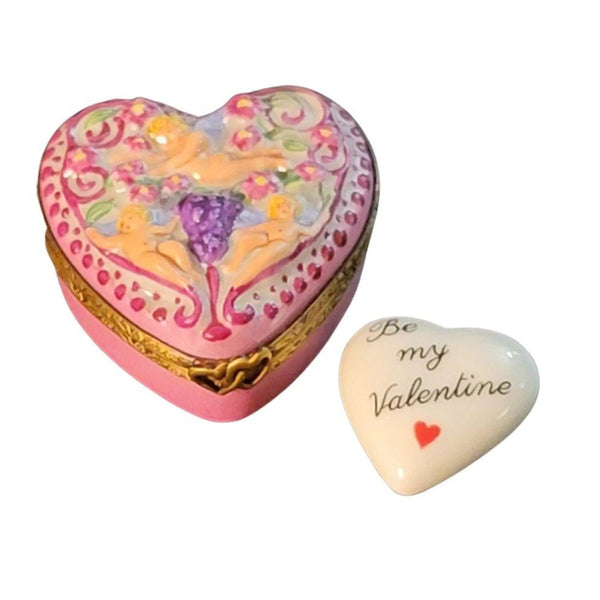 Cherubic Love Heart Box Porcelain Limoges Angel French Trinket Box