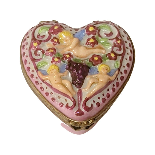 Cherubs on Pink Heart Box Porcelain Limoges Angel French Trinket Box