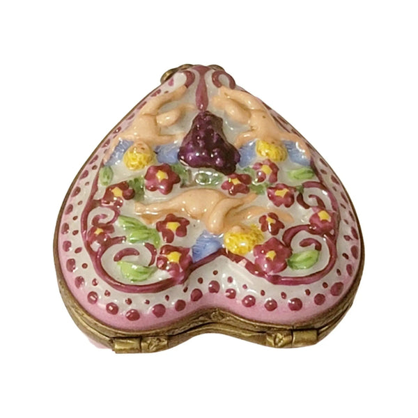 Cherubs on Pink Heart Box Porcelain Limoges Angel French Trinket Box