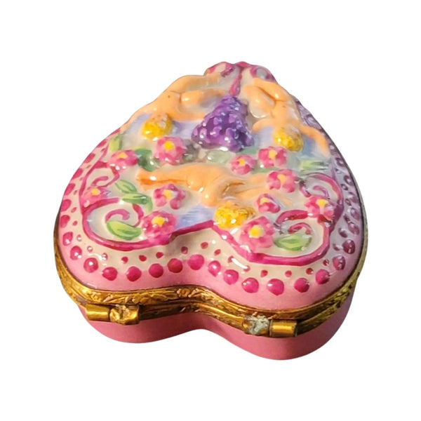 Cherubs on Pink Heart Box Porcelain Limoges Angel French Trinket Box