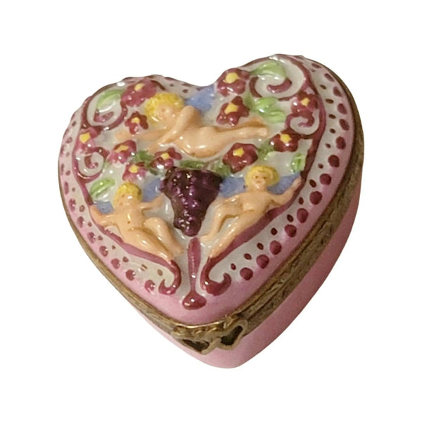 Cherubs on Pink Heart Box Porcelain Limoges Angel French Trinket Box