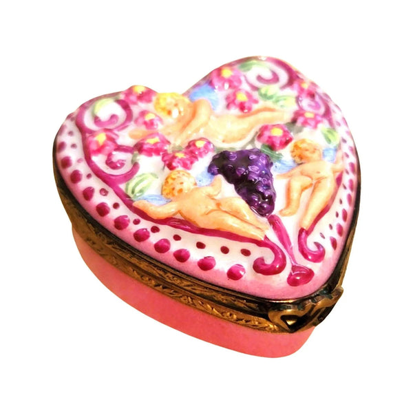 Cherubs on Pink Heart Box Porcelain Limoges Angel French Trinket Box