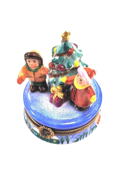 Children's Christmas Morning Joy Porcelain Limoges xmas baby French Trinket Box