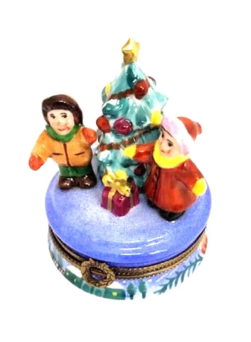 Children's Christmas Morning Joy Porcelain Limoges xmas baby French Trinket Box