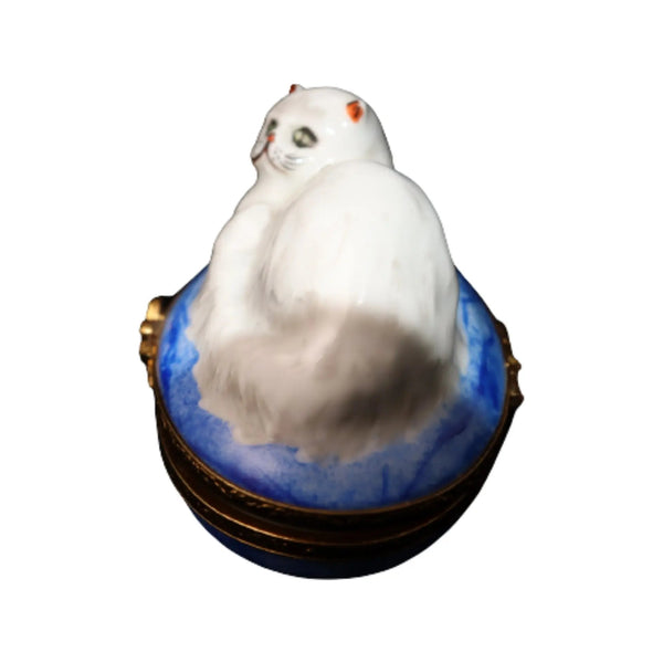 Chinchilla Persian Cat Porcelain Limoges Cat French Trinket Box