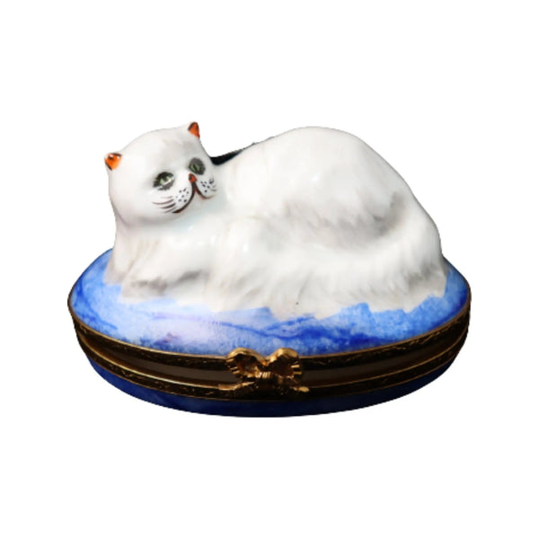 Chinchilla Persian Cat Porcelain Limoges Cat French Trinket Box